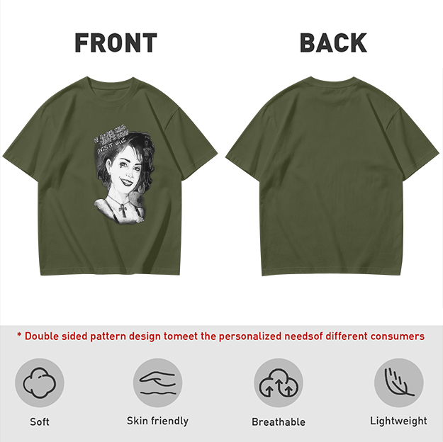 Olive T-Shirt with Black and White Portrait Print