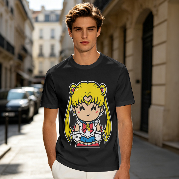 Olive T-shirt with Chibi Sailor Moon Graphic Print