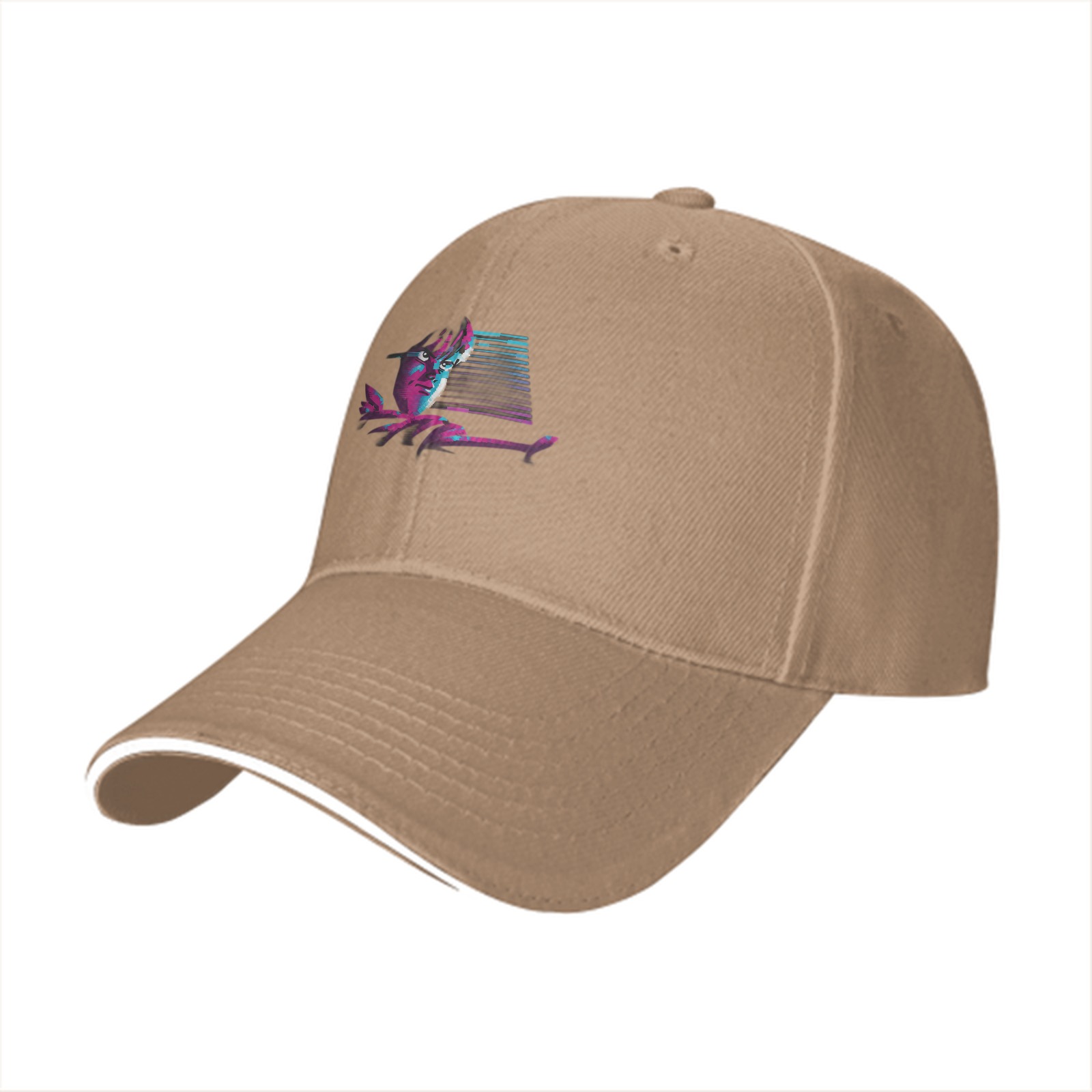 Black Baseball Cap With Synthwave Style Portrait Print