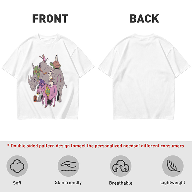 Olive T-Shirt With Whimsical Fantasy Animal Group Print