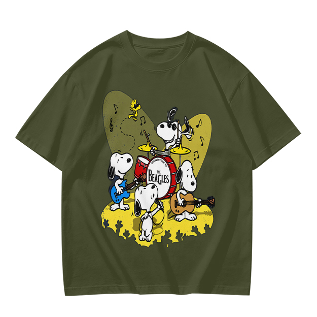 Olive T-Shirt Featuring Snoopy Band Playing Music