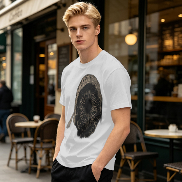 Olive Green T-Shirt With Mushroom Spore Print Graphic
