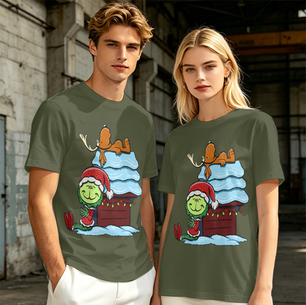 Grinch and Max Christmas Doghouse Graphic T-Shirt