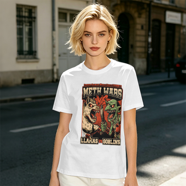 Meth Wars Llamas vs Goblins Graphic T-Shirt