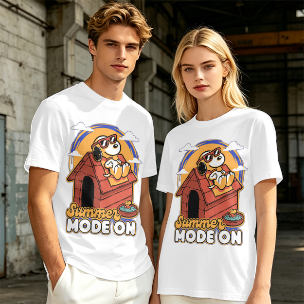 Olive t-shirt with Snoopy summer mode on graphic design