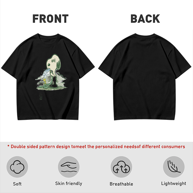 Olive T-shirt with Snoopy and Woodstock Watering Print