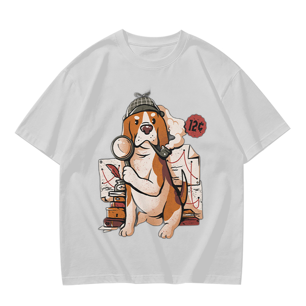 Olive T-Shirt With Cartoon Detective Beagle Dog Print