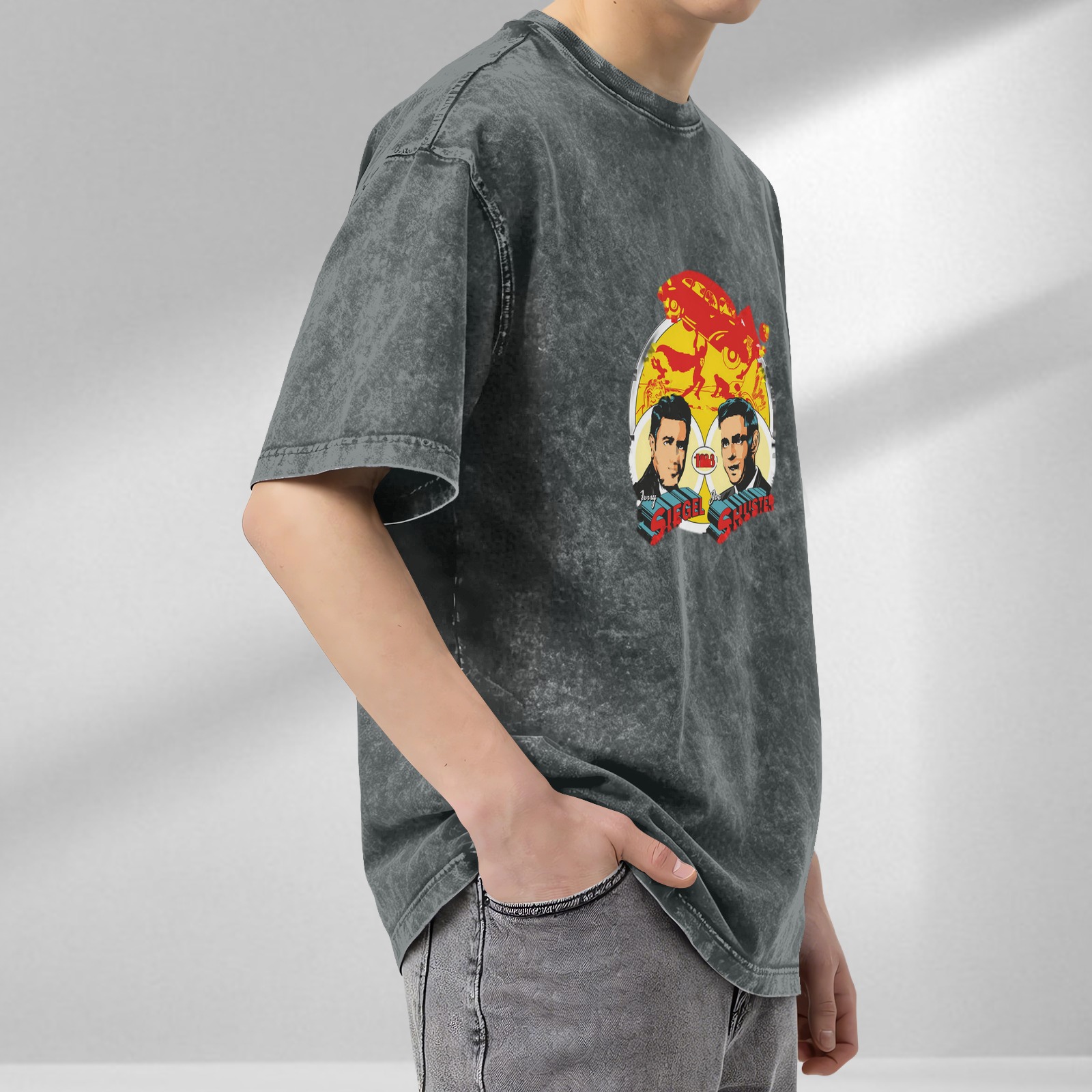Siegel and Shuster Superman Design Acid Wash T-Shirt