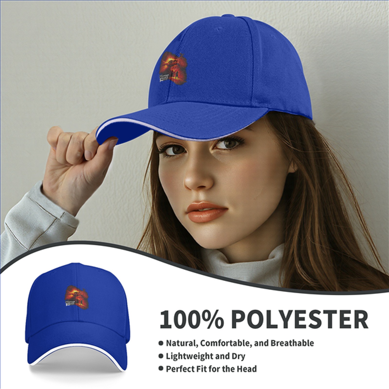 Black baseball cap with fiery fantasy graphic print