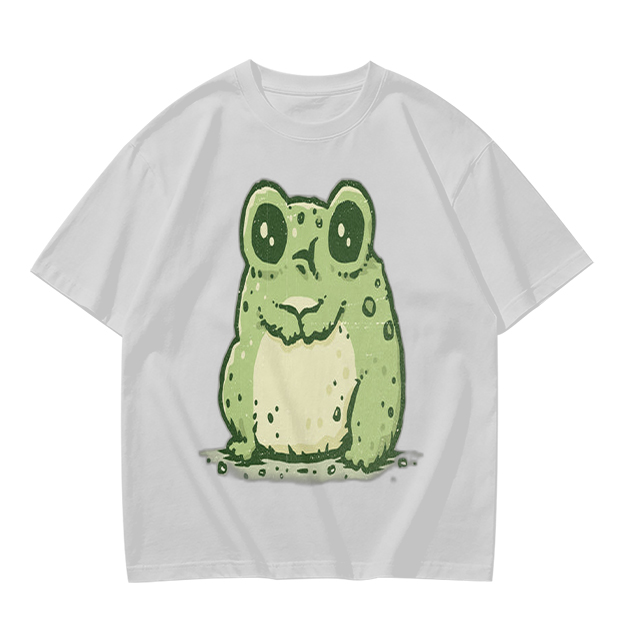 Olive Green T-Shirt With Cute Cartoon Frog Graphic Print