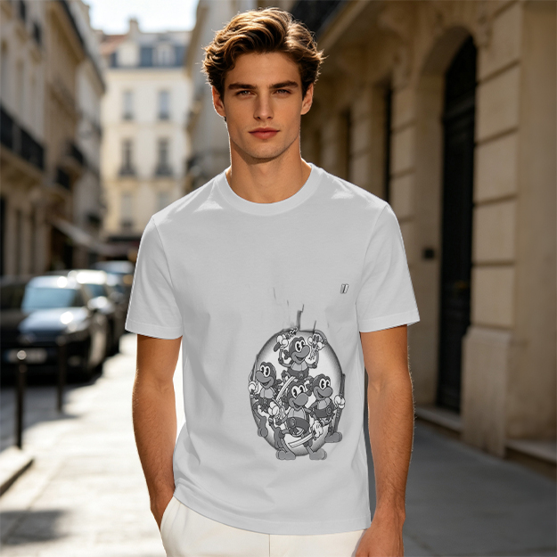 Olive green graphic t-shirt with cartoon monkey crew print