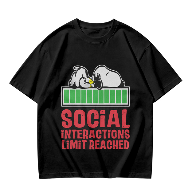 Olive t-shirt with Snoopy 'Social Interactions Limit Reached' print