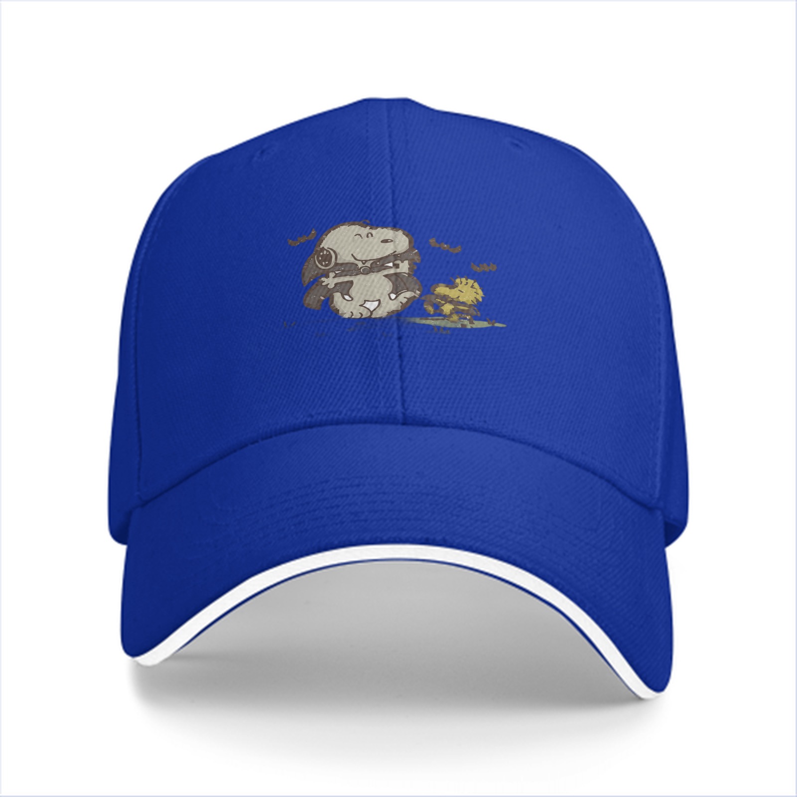 Black baseball cap with Snoopy and Woodstock Halloween design