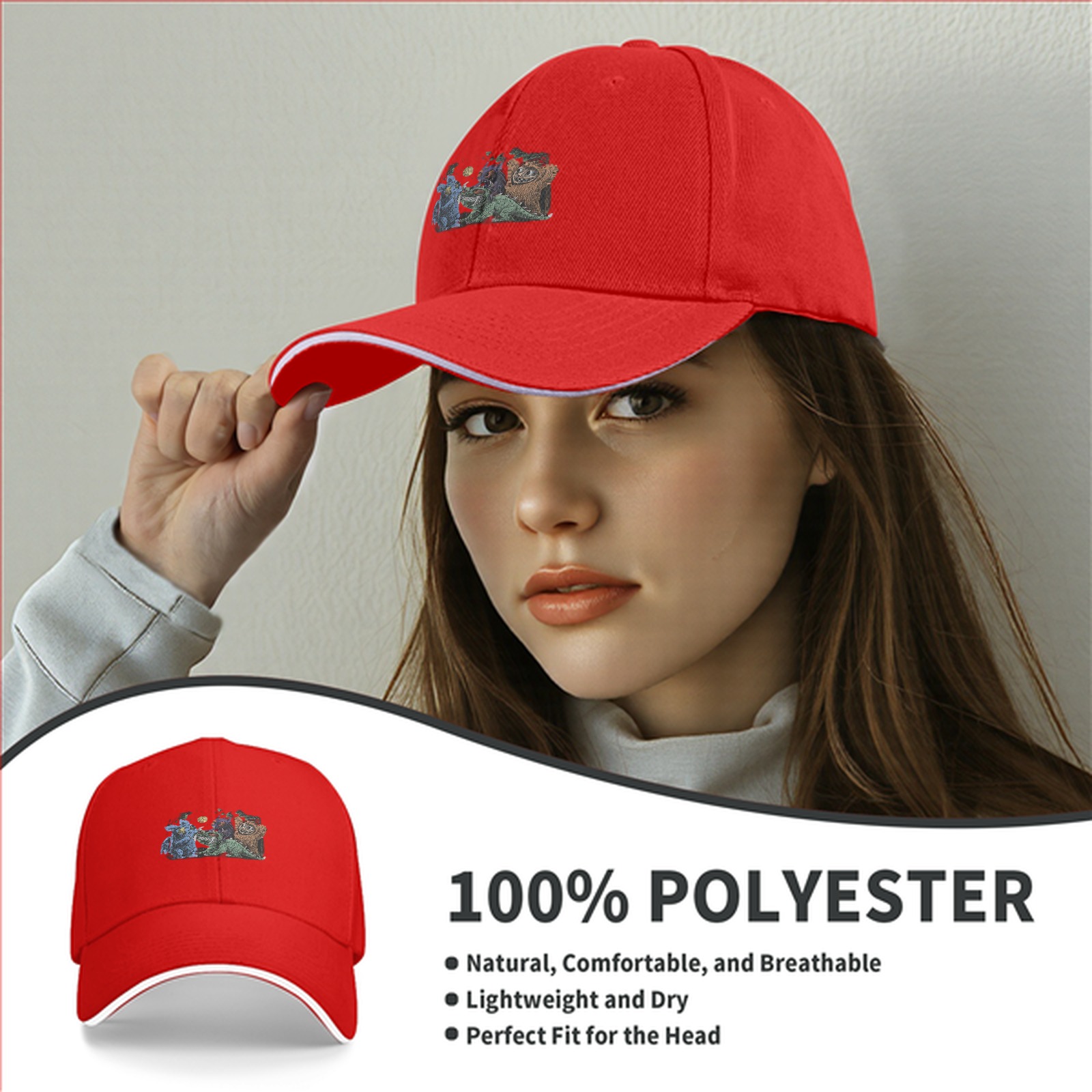 Black Baseball Cap with Fantasy Monster Creature Art Print