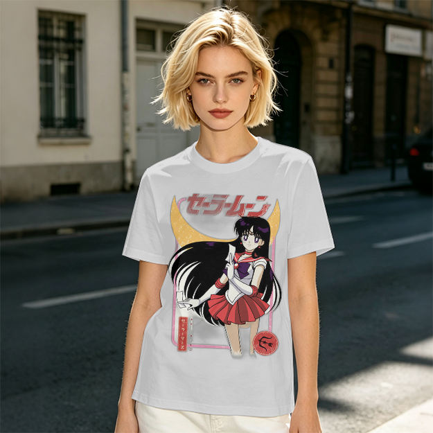 Olive T-shirt with Sailor Mars Anime Graphic Print