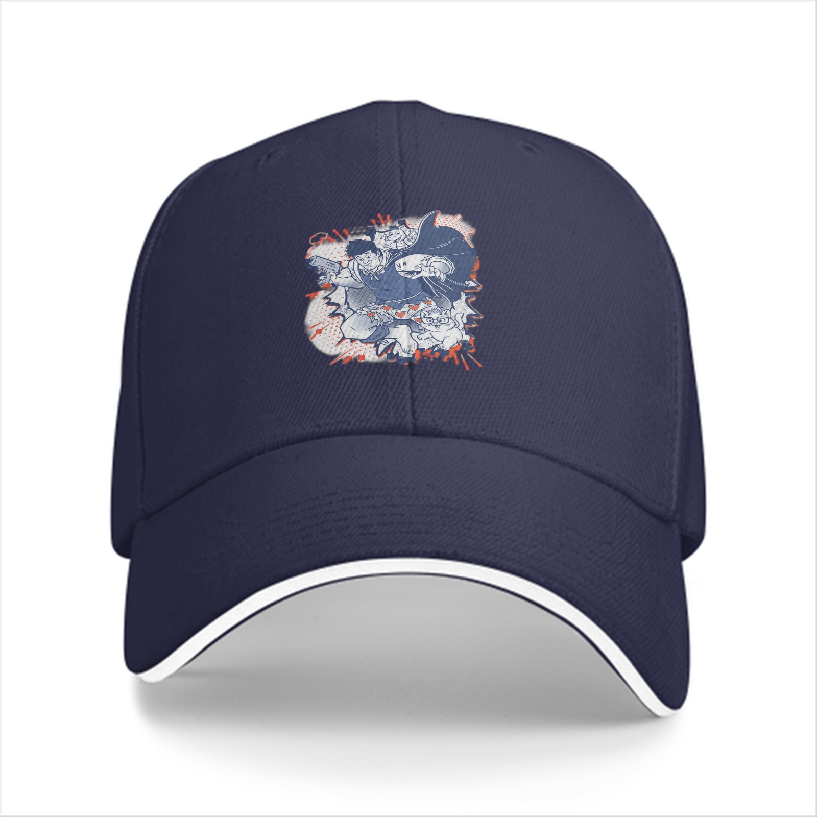 Black Baseball Cap With Anime Character Graphic Print