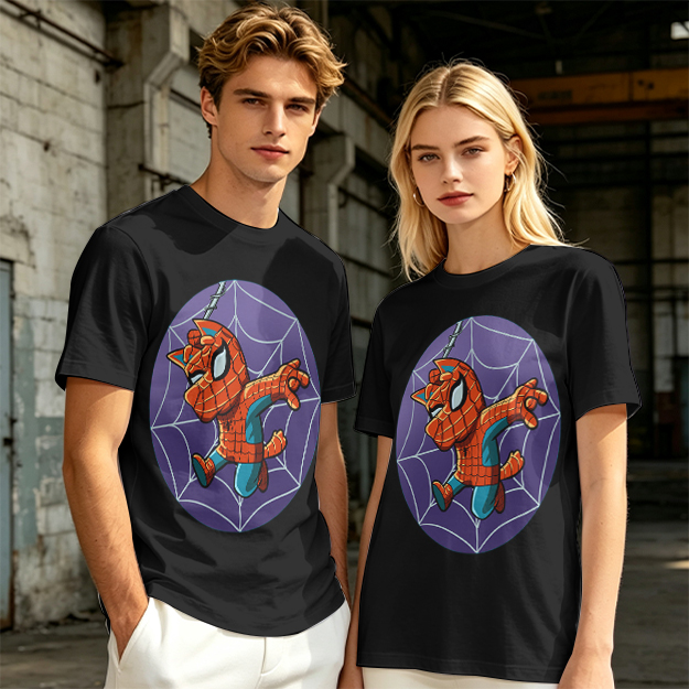 Olive T-Shirt with Cute Spider-Cat Web Print