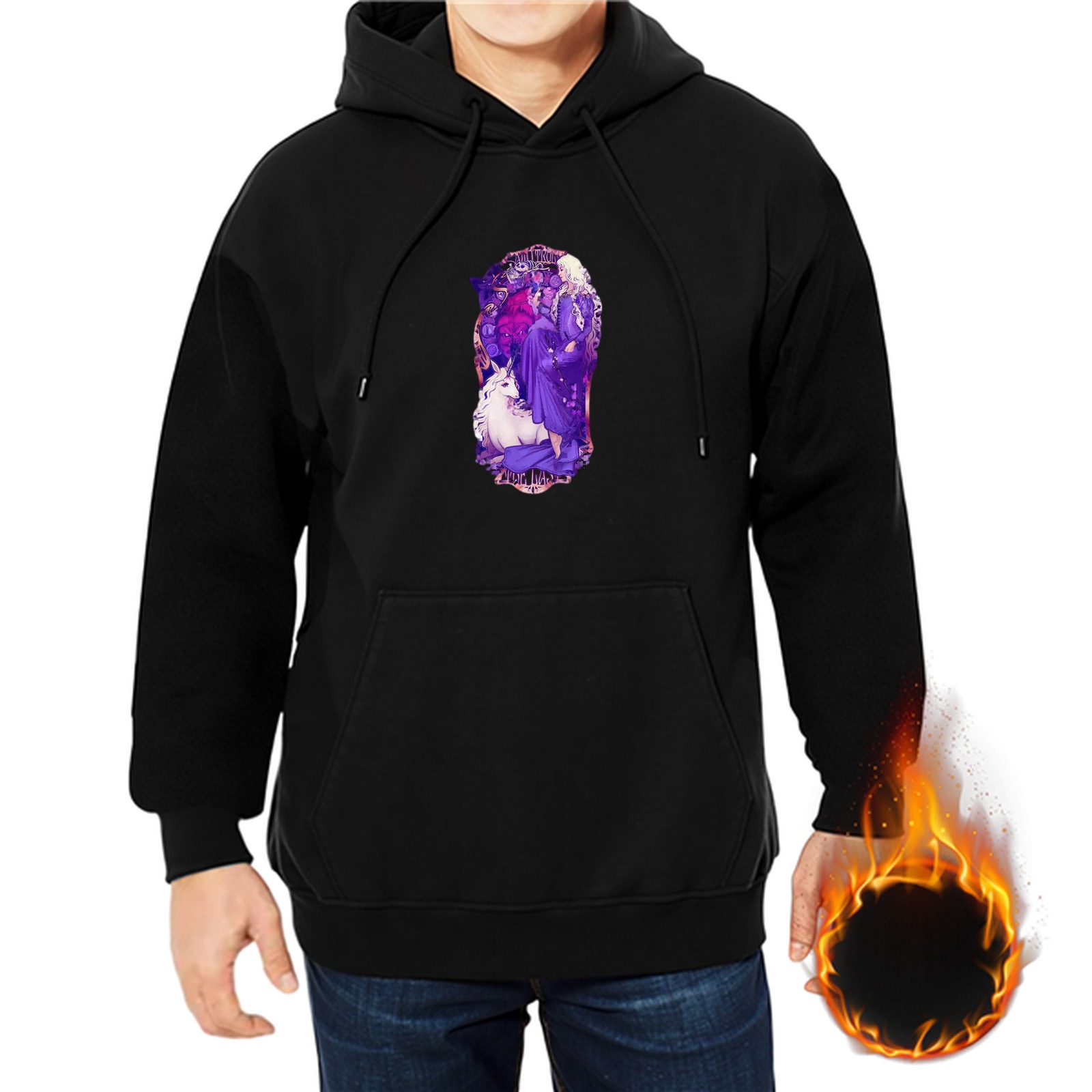 Black Hoodie With Purple Fantasy Art Graphic Print