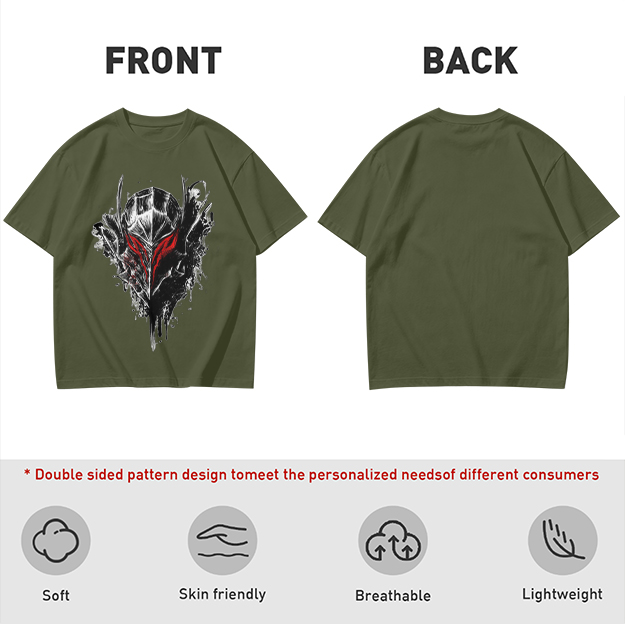 Olive T-Shirt With Dark Fantasy Knight Helmet Graphic