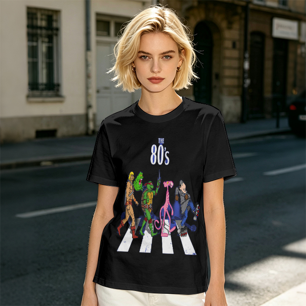 80s Cartoon Characters Abbey Road Crossing Graphic T-Shirt