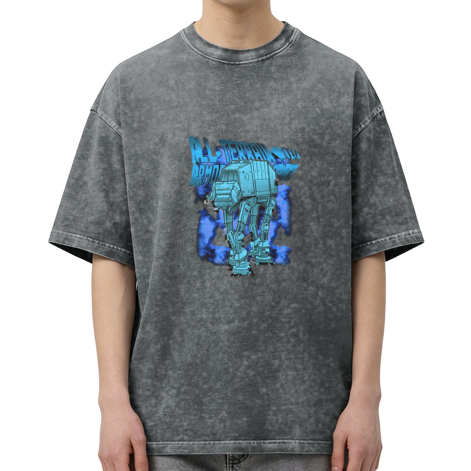 Washed Black T-Shirt With Star Wars AT-AT Walker Graphic