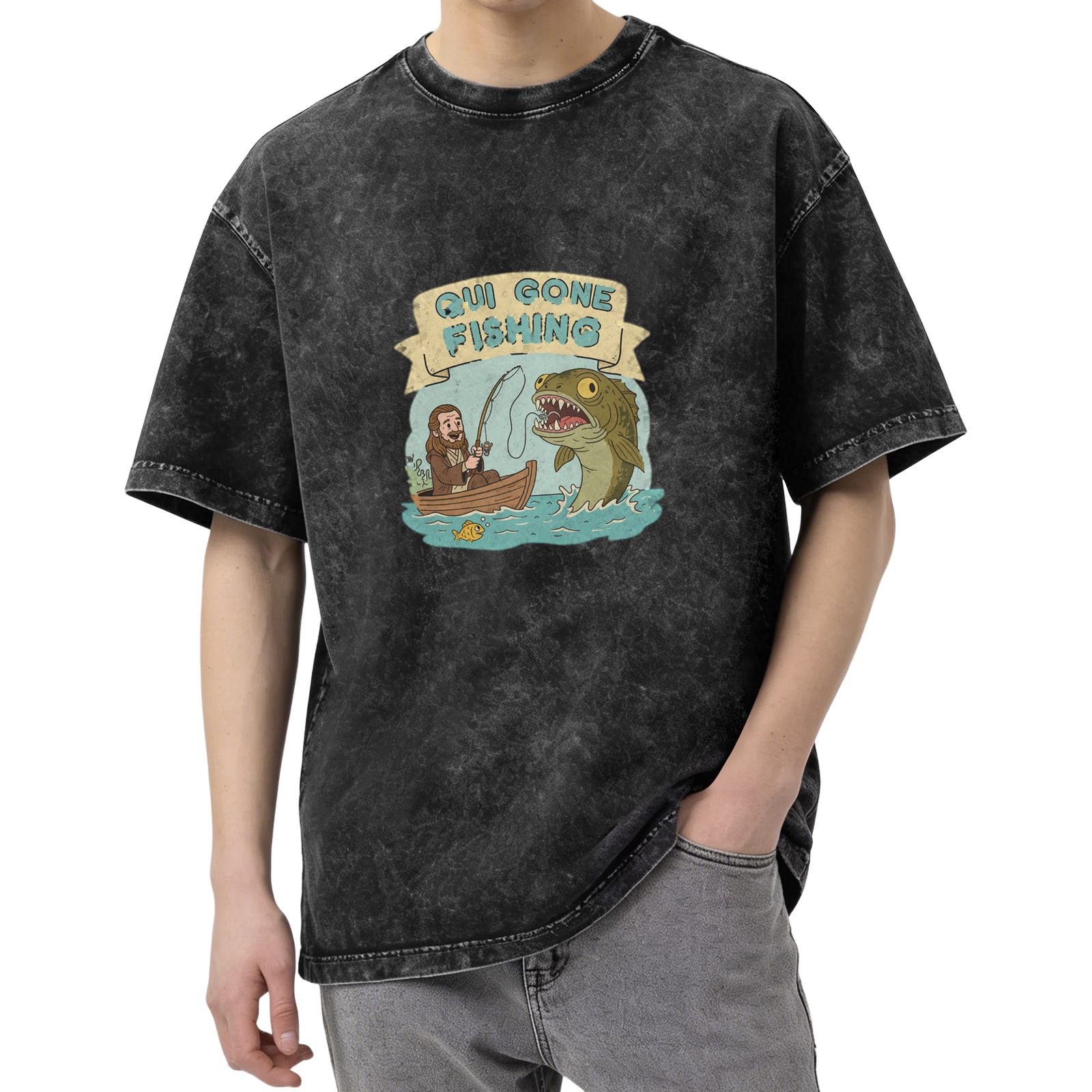 Qui Gone Fishing Funny Fisherman Graphic T-Shirt