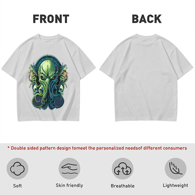 Olive Green T-Shirt With Cthulhu Skull Graphic Print