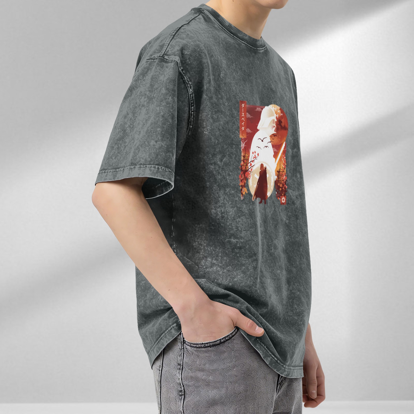 Star Wars Darth Vader Japanese Ukiyo-e Style Graphic Acid Wash T-shirt