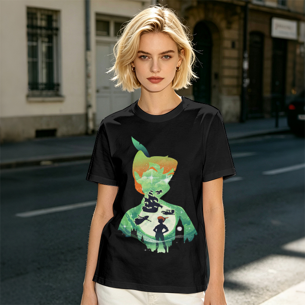 Olive T-shirt with Peter Pan Silhouette Artwork