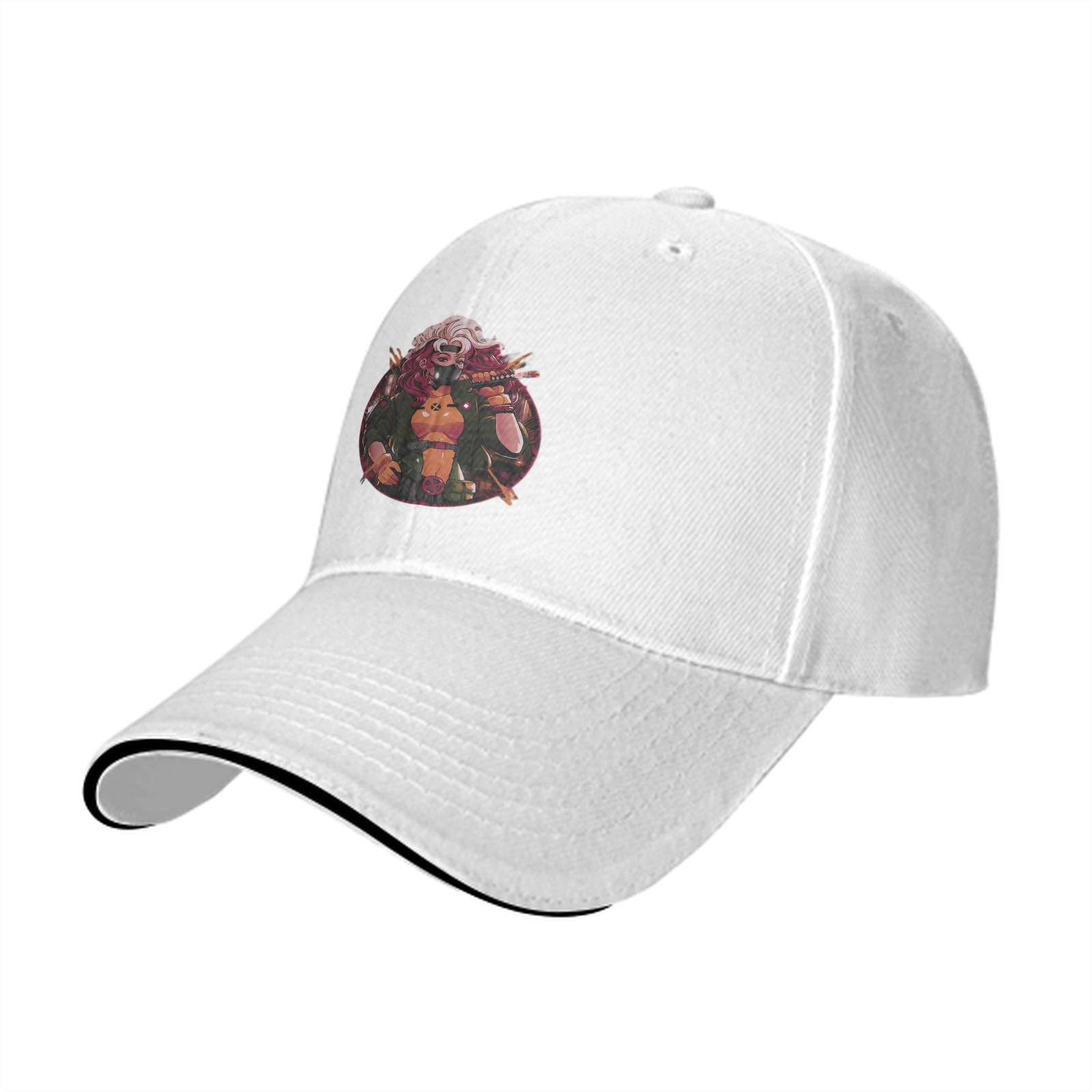 Black Baseball Cap With Anime Warrior Character Print