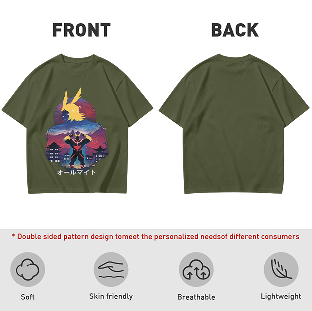 Olive t-shirt with All Might anime character graphic print
