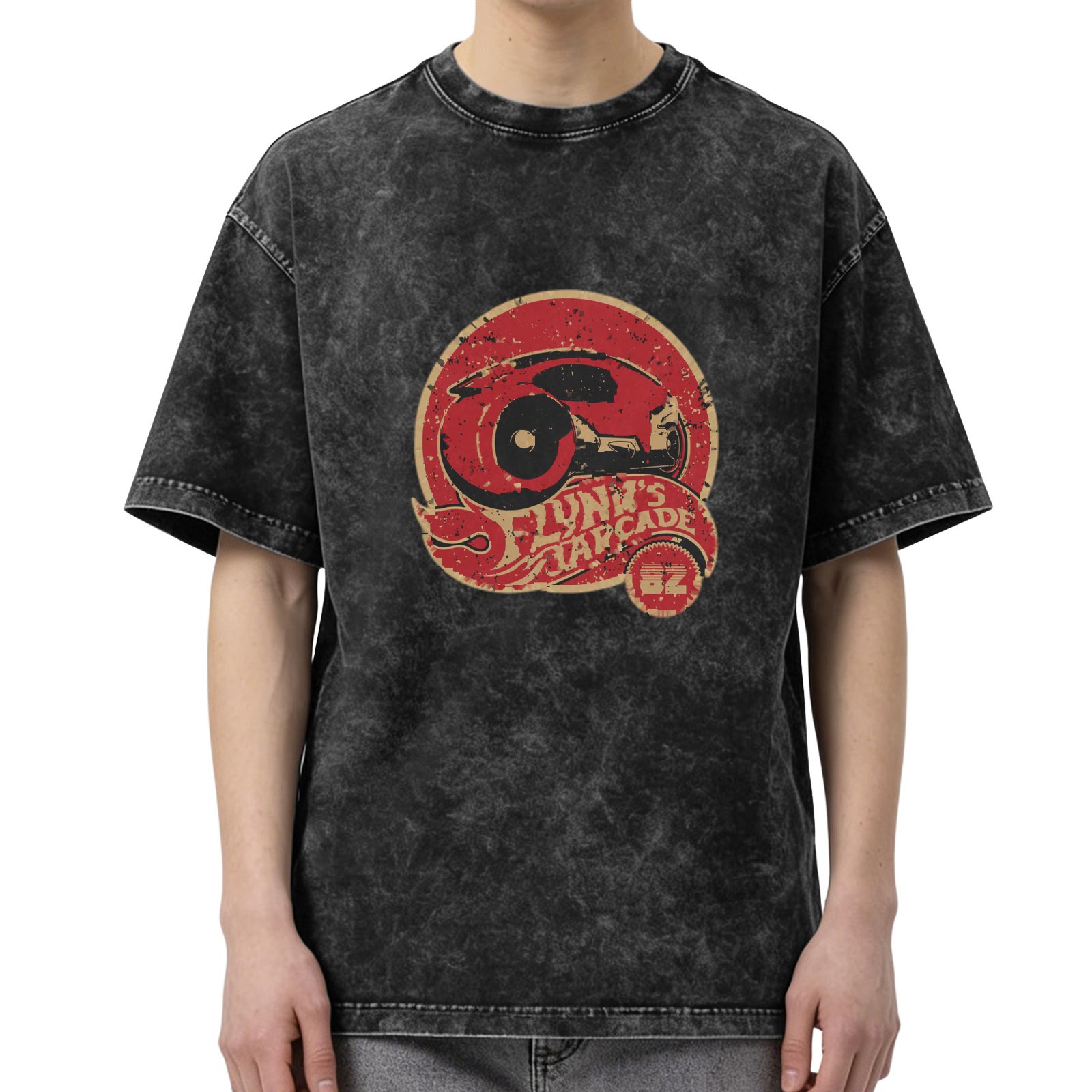 Flynn's Arcade 82 Distressed Black Stone Wash Graphic T-Shirt