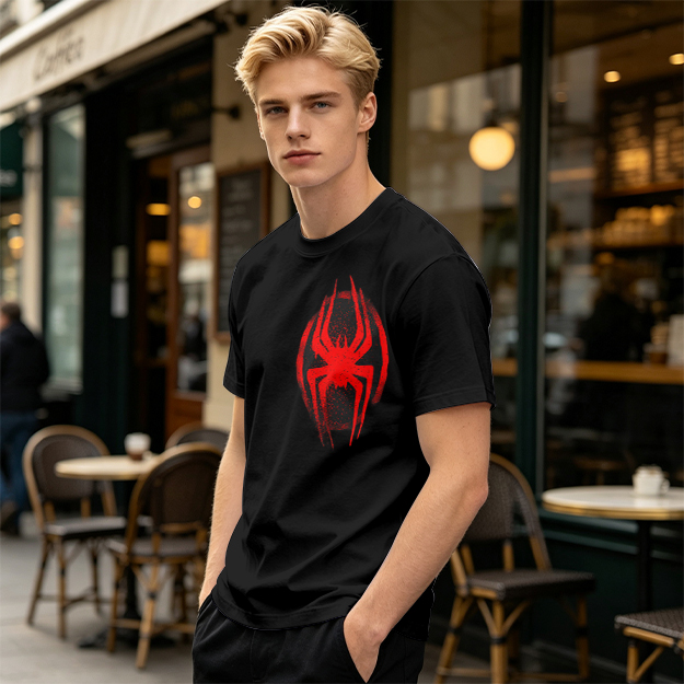 Olive T-Shirt with Red Spider Logo Graphic