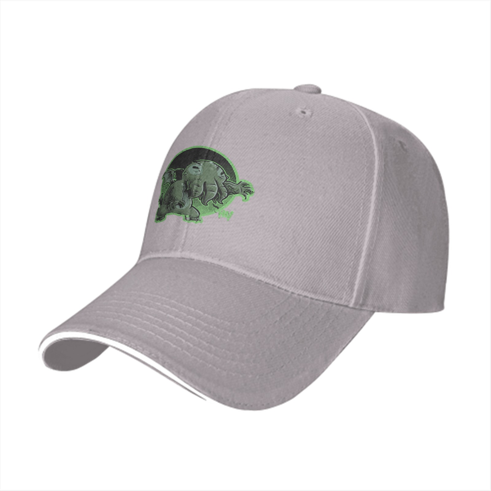 Black Baseball Cap with Green Cthulhu Monster Graphic