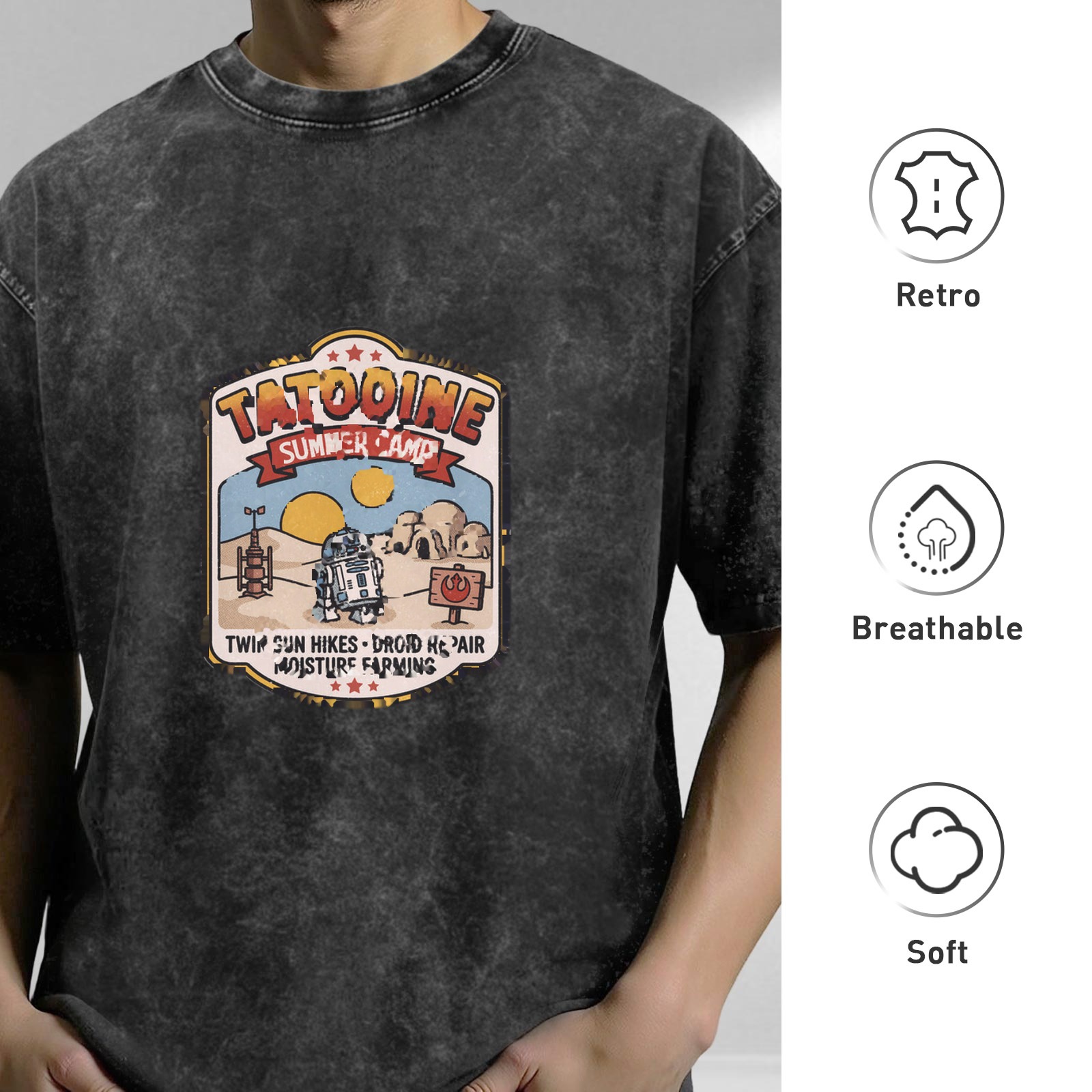 Tatooine Summer Camp Graphic Acid Wash Cotton T-Shirt