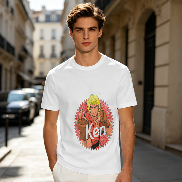 Olive T-shirt with Street Fighter Ken Graphic Print