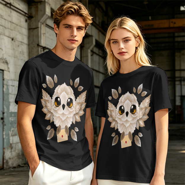 Owl with Envelope Graphic Olive Green T-Shirt