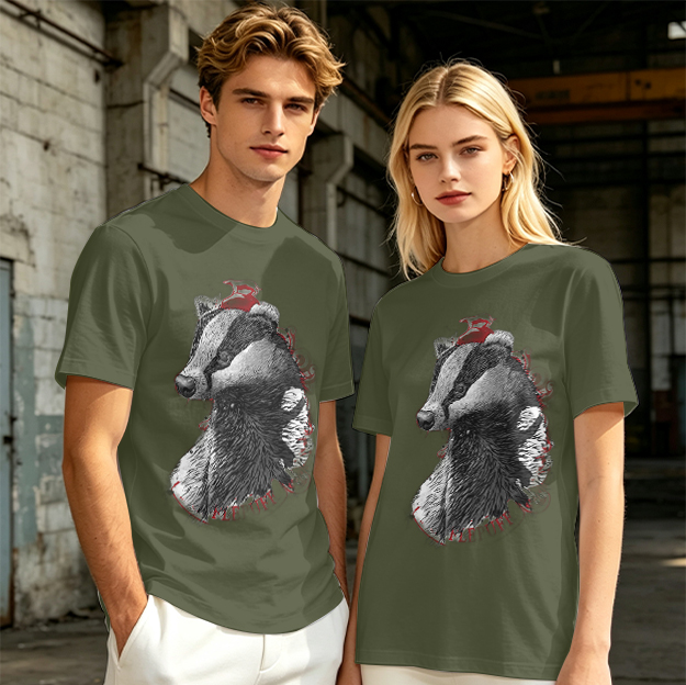 Olive Green T-Shirt With Detailed Badger Graphic Print