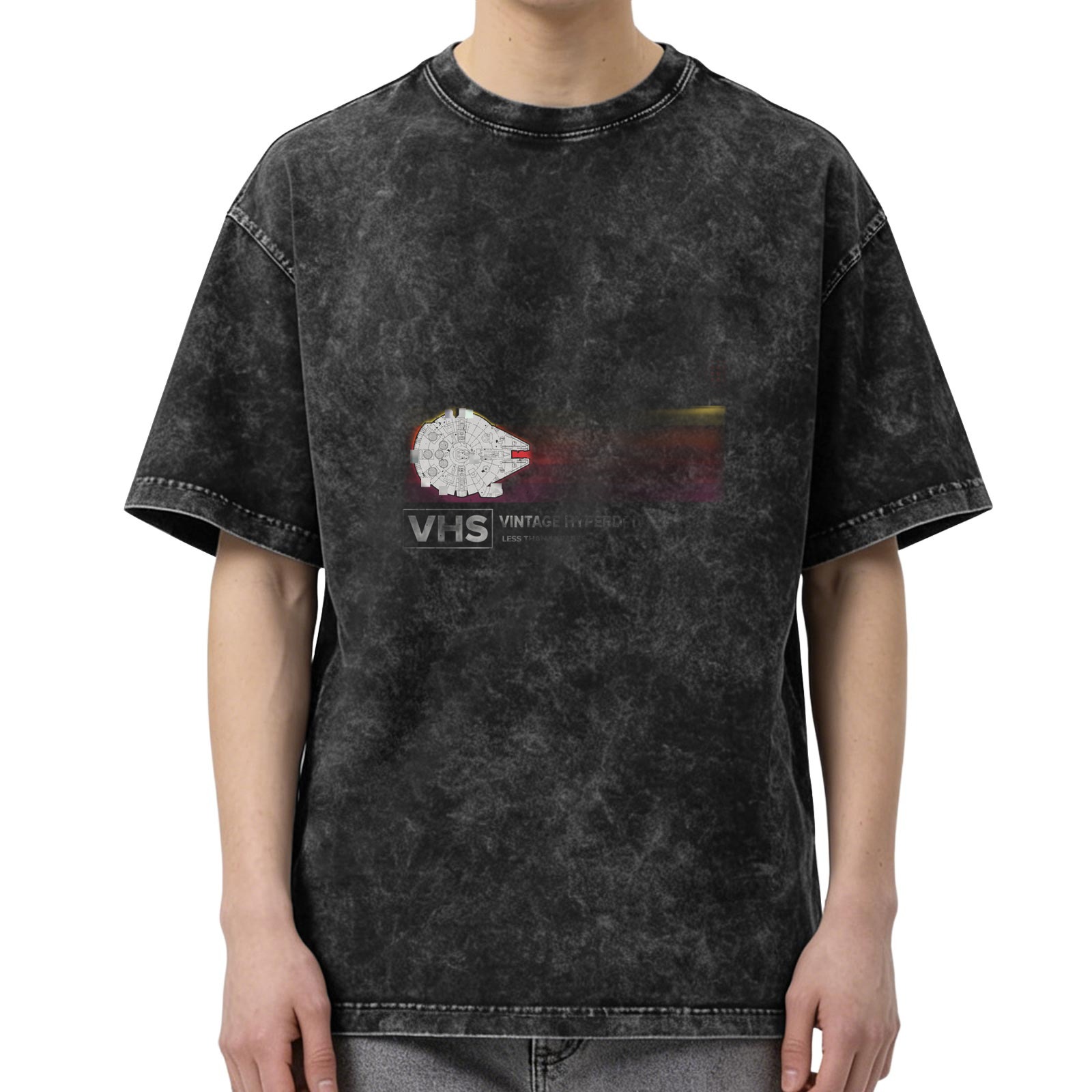 Vintage VHS Graphic Acid Wash Black Oversized T-Shirt