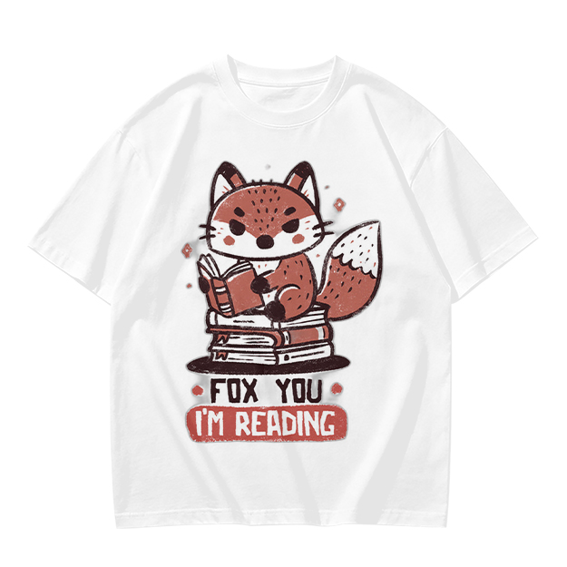 Olive T-Shirt with Cute Fox Reading Book Pun Print