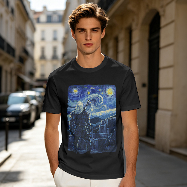 Olive T-Shirt With Starry Night Witcher Art Print