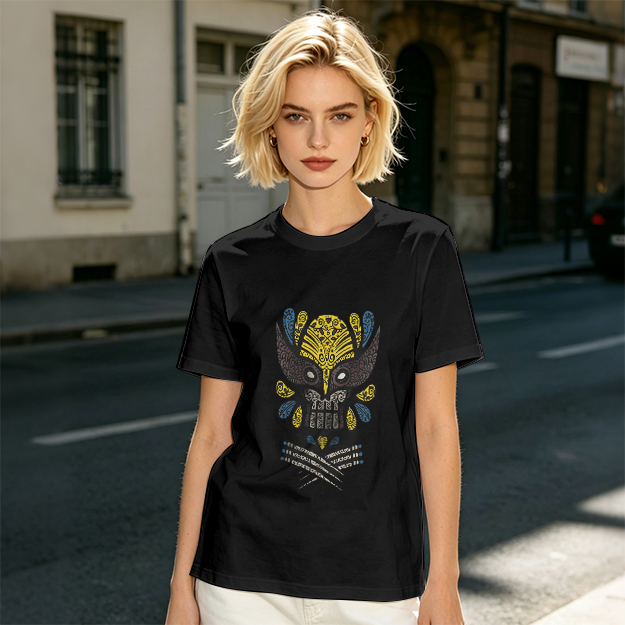 Olive T-Shirt With Ornate Skull Mask Graphic Print
