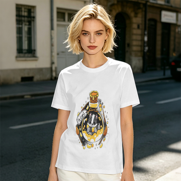 Olive T-Shirt With Cute Badger In Potion Bottle Graphic