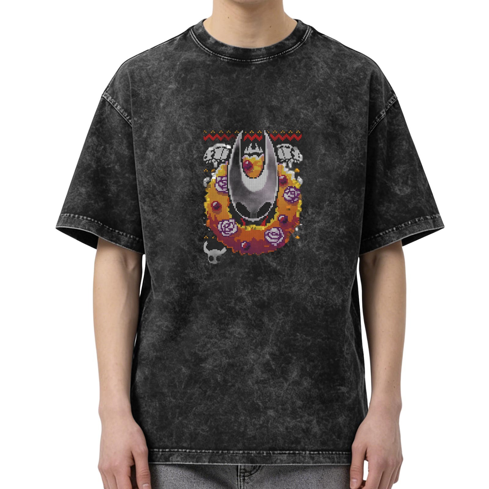 Hollow Knight Hornet Wreath Graphic Stonewashed Black T-Shirt