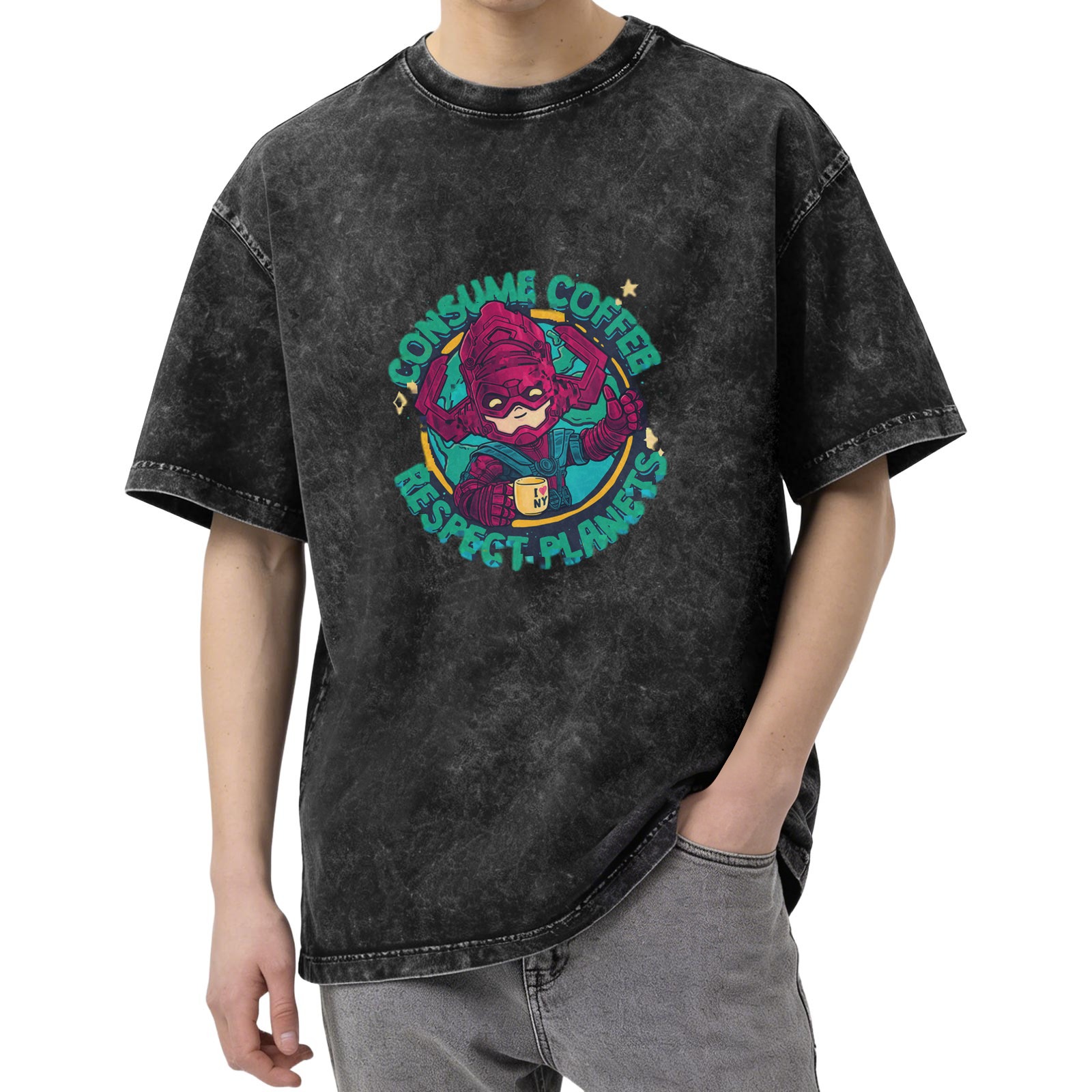 Consume Coffee Respect Planets Chibi Villain Graphic T-Shirt