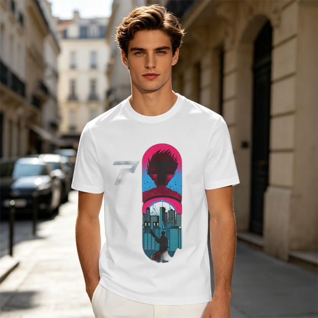 Olive T-Shirt With Cyberpunk City And Spiky Silhouette Graphic