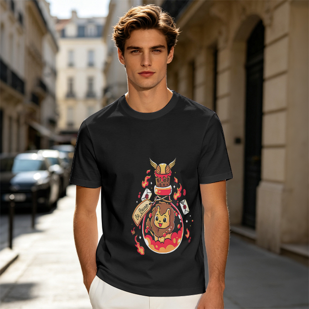 Olive T-Shirt With Cute Lion In Potion Bottle Graphic