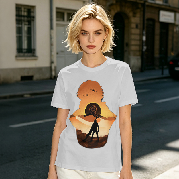 Olive Green T-Shirt With Desert Sunset Silhouette Graphic