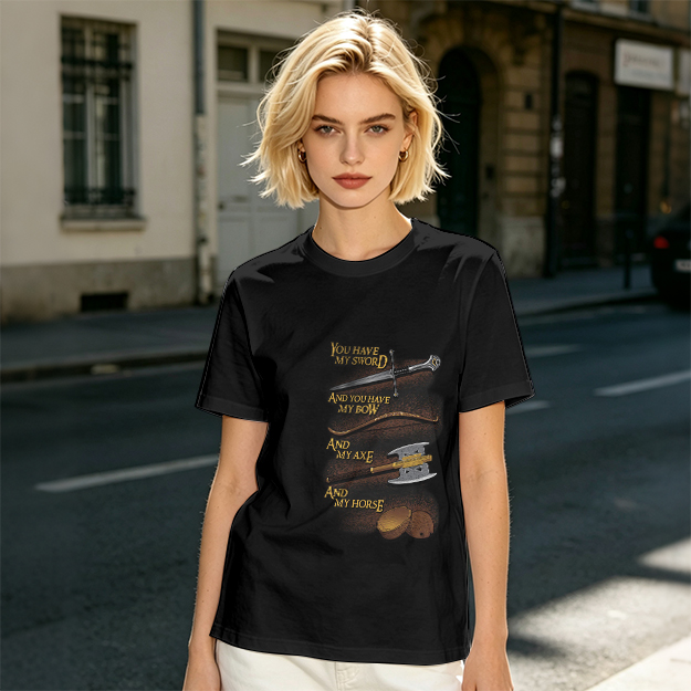Olive T-Shirt with Fantasy Weapon Quote Print
