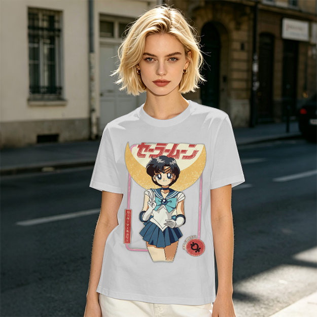 Olive T-shirt with Sailor Mercury anime graphic print
